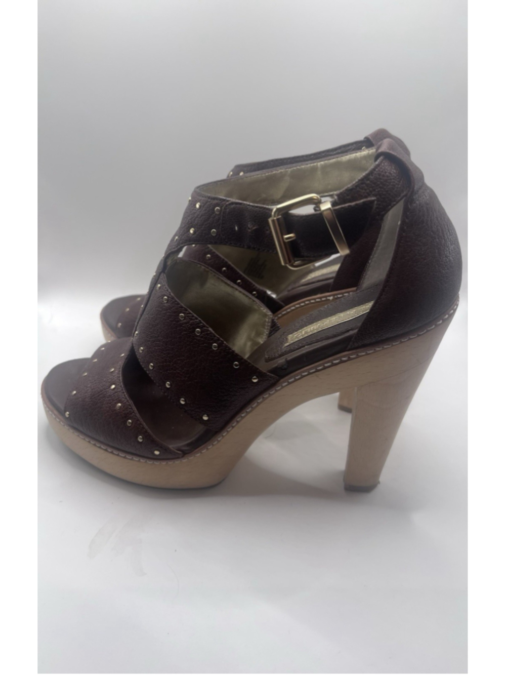 Banana Republic Bonnie Studded Sandals Womens 9 Strap Platform Heels Brown Gold - Picture 6 of 14